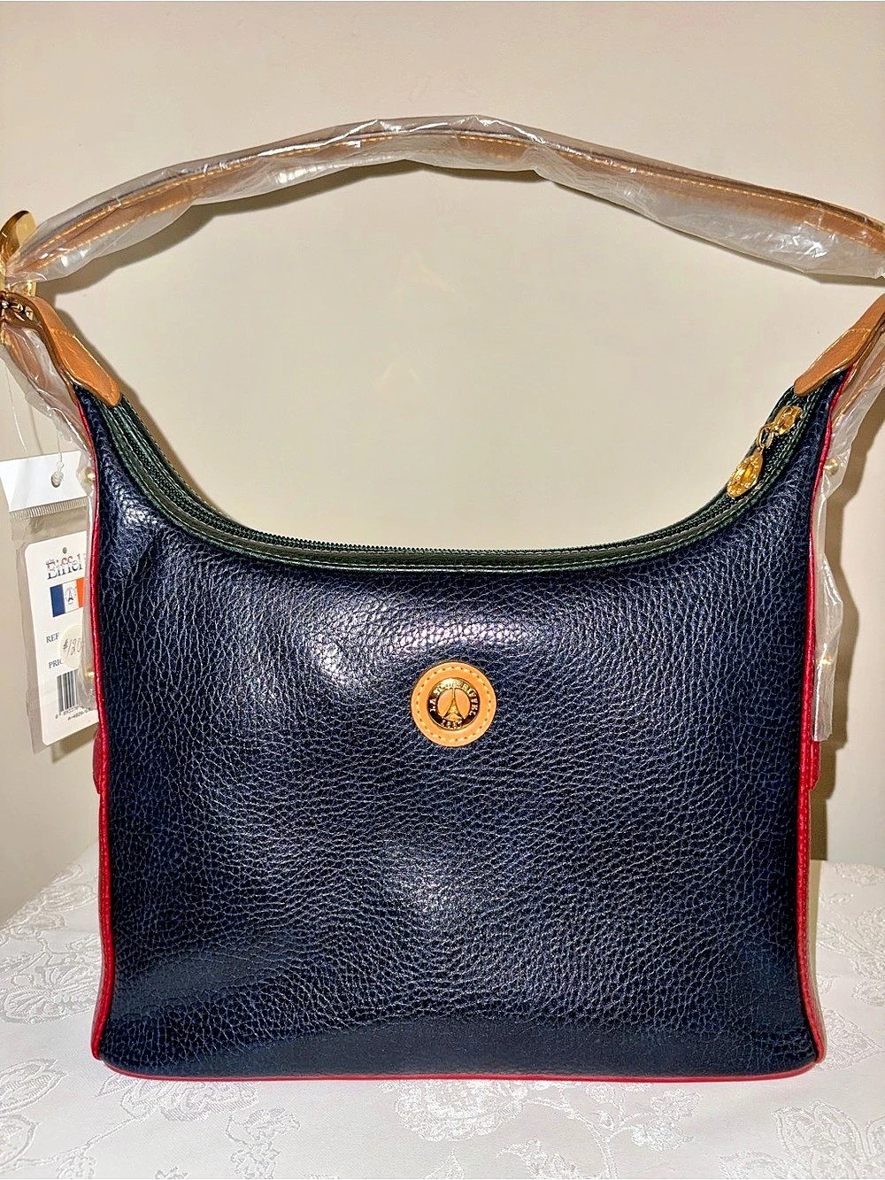 NWT Vintage La Tour Eiffel 1887 Colorblock Leather Shoulder Bag Navy Red